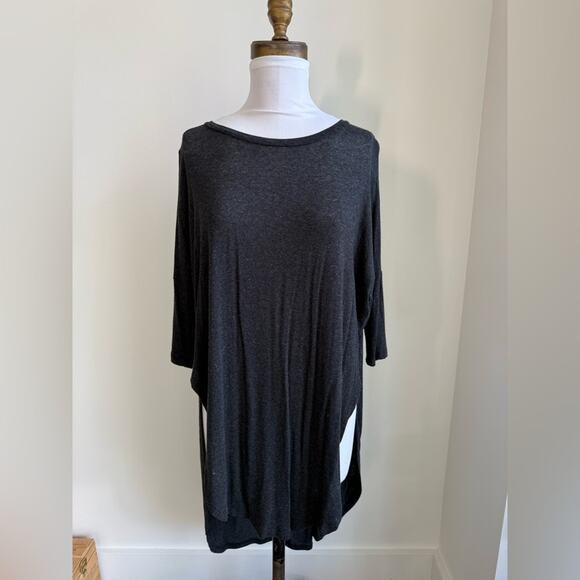 ANTHROPOLOGIE DARK GRAY DELETTA TUNIC TOP HIGH LOW 3/4 SLEEVE XS - Picture 2 of 6